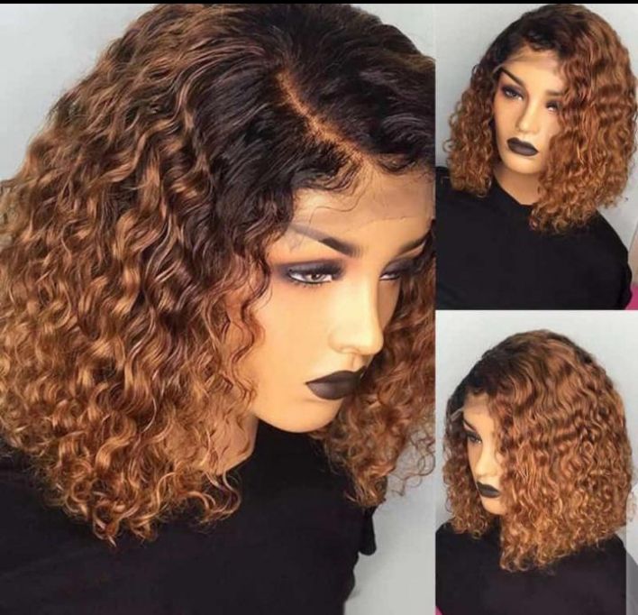 Curly Lace Front Bob Wig Human Hair Ombre Brown Short Deep Wave Lace Frontal Wig Natural Hairline Pre Plucked Glueless Heat Friendly for Women Daily Wear