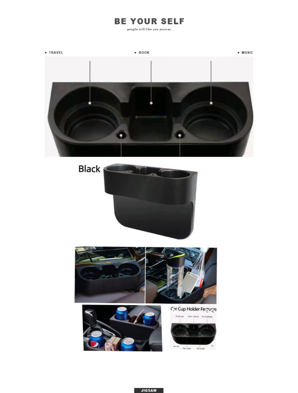 Car Cup Holder with Phone Holder & double Side Holders with high Quality Leather Cover