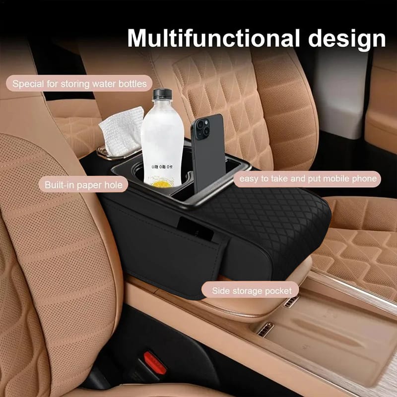 NEW Design Auto center console armrest cushion with 2 cups holder,tissue holder,side storage