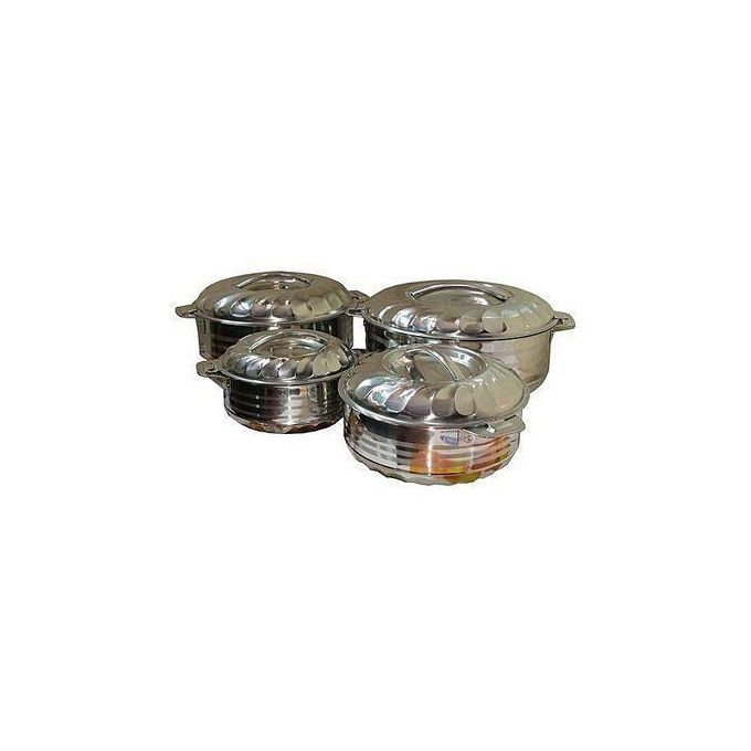 4 PCS Stainless Steel Food Server Hot Pots Set Casserole  Keep your food hot and fresh for upto 6 Hours with this elegant 6 Piece Food Warmer Server Hot Pot.This double wall strong and sturdy Hot Pot