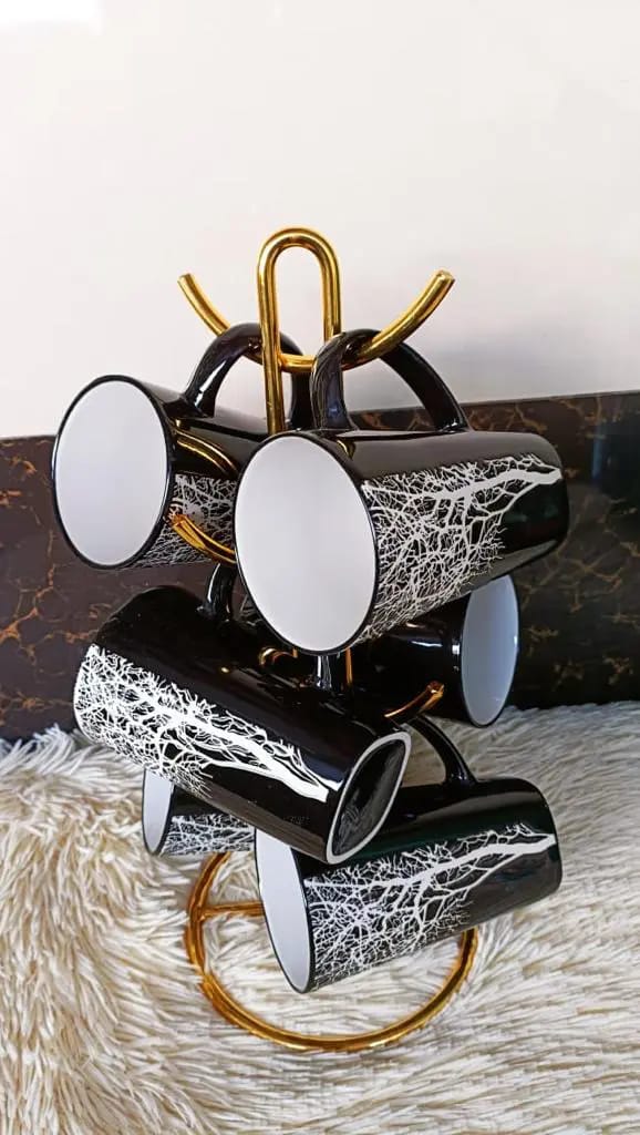 6 pieces set of tree mugs black  ☆ The handle conforms to the ergonomic design, which is comfortable to hold, the bottom of the cup is non-slip, wear-resistant, and feels comfortable.