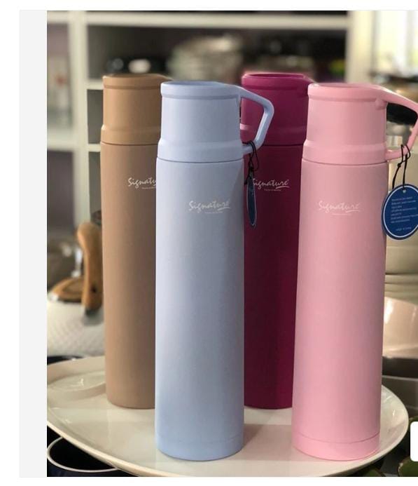 Signature 1L Double Wall Stainless Steel Vacuum Bottle/Flask  It is durable and reliable for keeping your tea/water hot for 24 hours. Has one handle; one cup  for easy serving and keeping of your beve