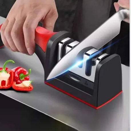 Manual Knife Sharpener Our knife sharpener is equipped with three slots, two high-quality materials, tungsten steel and ceramics, with alternating fine grinding, fine grinding, and medium grinding, wh