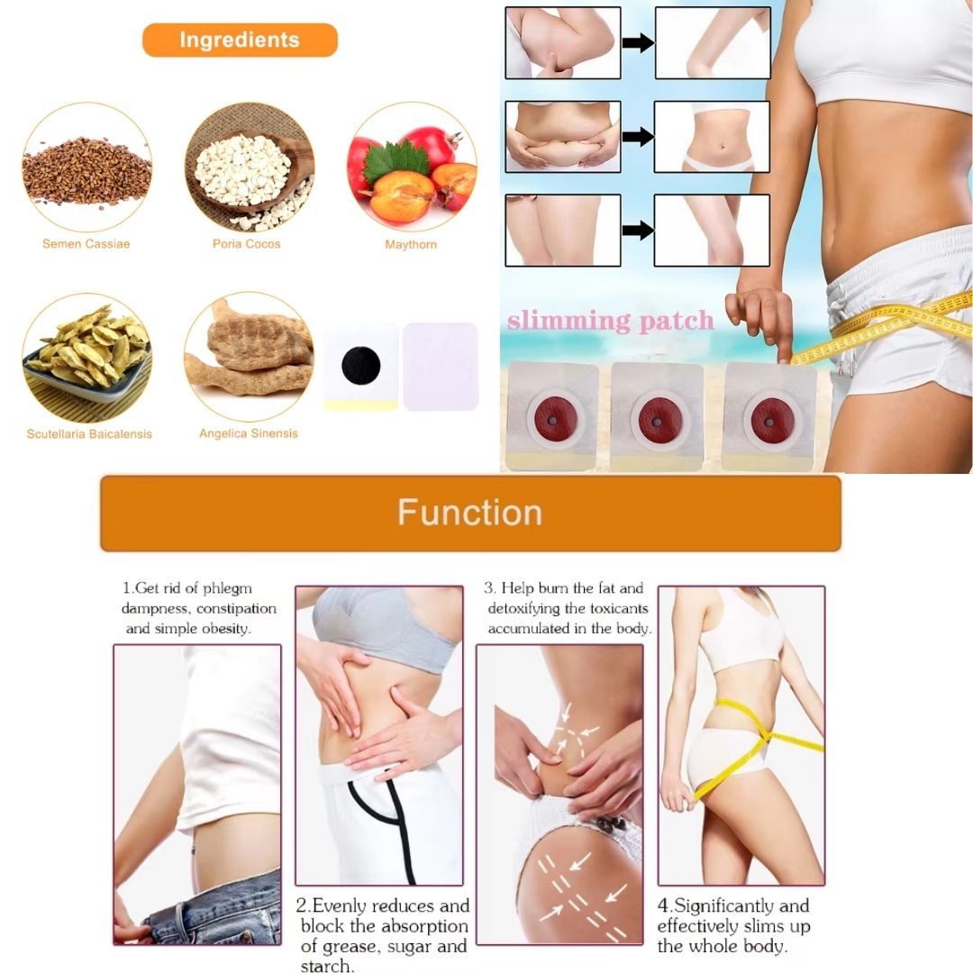 Magnet Slim Patch Weight Loss Fat Burning Belly Sticker 30 Pcs Herbal Slimming Detox Moxibustion Chinese Red Plaster for Relieve Stress and Improve Sleep Natural Body Shaping Magnetic