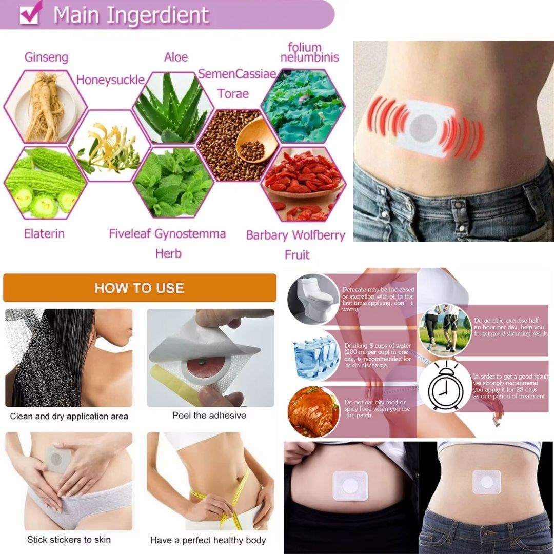 Magnet Slim Patch Weight Loss Fat Burning Belly Sticker 30 Pcs Herbal Slimming Detox Moxibustion Chinese Red Plaster for Relieve Stress and Improve Sleep Natural Body Shaping Magnetic