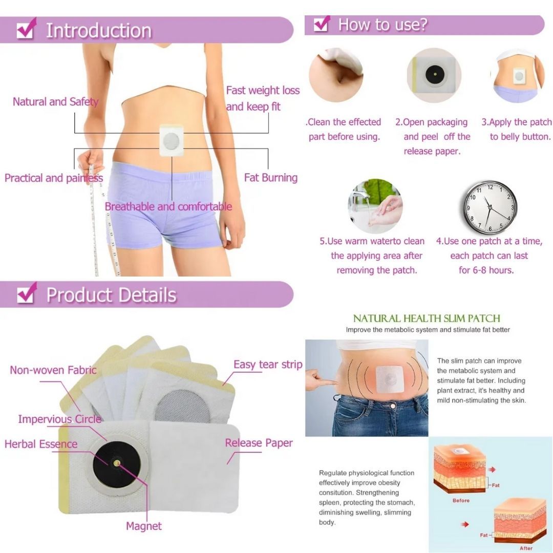 Magnet Slim Patch Weight Loss Fat Burning Belly Sticker 30 Pcs Herbal Slimming Detox Moxibustion Chinese Red Plaster for Relieve Stress and Improve Sleep Natural Body Shaping Magnetic