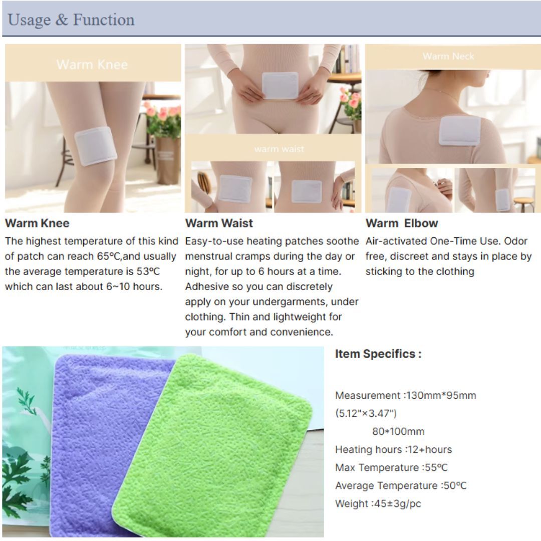 Instant Relief Warming Patches 8 Hours Camping Hiking Heating Dysmenorrhea Menstrual Cramps Muscle Pain Body Warmth Period Disposable Thermal Self-Heating Uterus 1 Piece