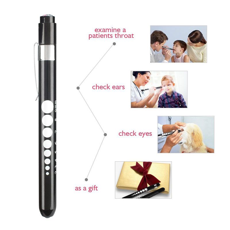 Medical Pen Torch with Batteries White Light First Aid Penlight LED Doctor Nurse Dentist Inspection Therapy Dental Professional Student Black