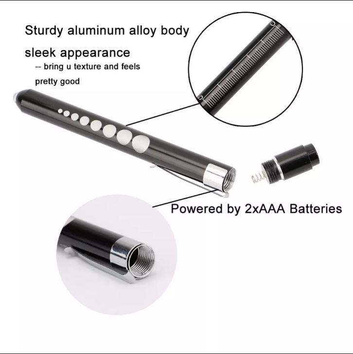 Medical Pen Torch with Batteries White Light First Aid Penlight LED Doctor Nurse Dentist Inspection Therapy Dental Professional Student Black