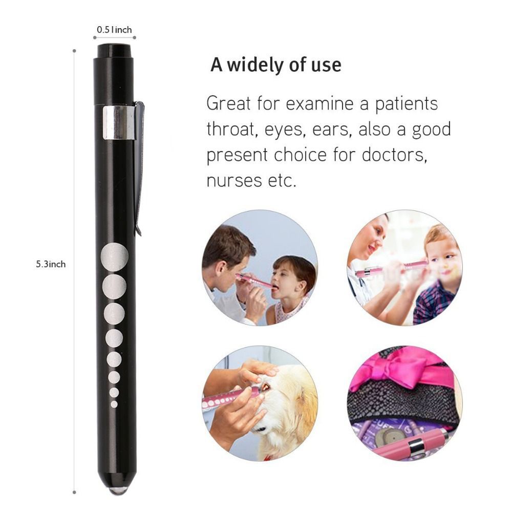 Medical Pen Torch with Batteries White Light First Aid Penlight LED Doctor Nurse Dentist Inspection Therapy Dental Professional Student Black