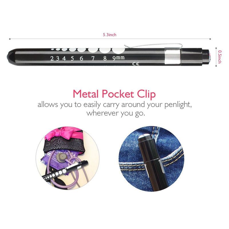 Medical Pen Torch with Batteries White Light First Aid Penlight LED Doctor Nurse Dentist Inspection Therapy Dental Professional Student Black