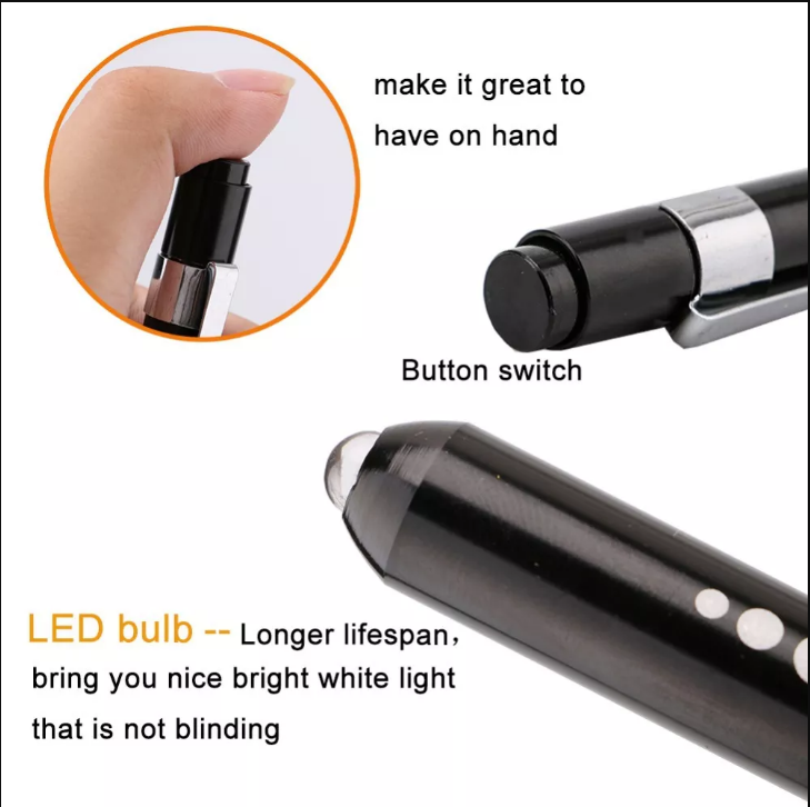 Medical Pen Torch with Batteries White Light First Aid Penlight LED Doctor Nurse Dentist Inspection Therapy Dental Professional Student Black