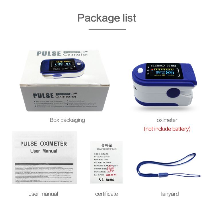 Medical Digital Fingertip Pulse Oximeter Blood Oxygen Meter with Batteries Screen Saturation Heart Rate with lanyard Oximetry Finger Tip