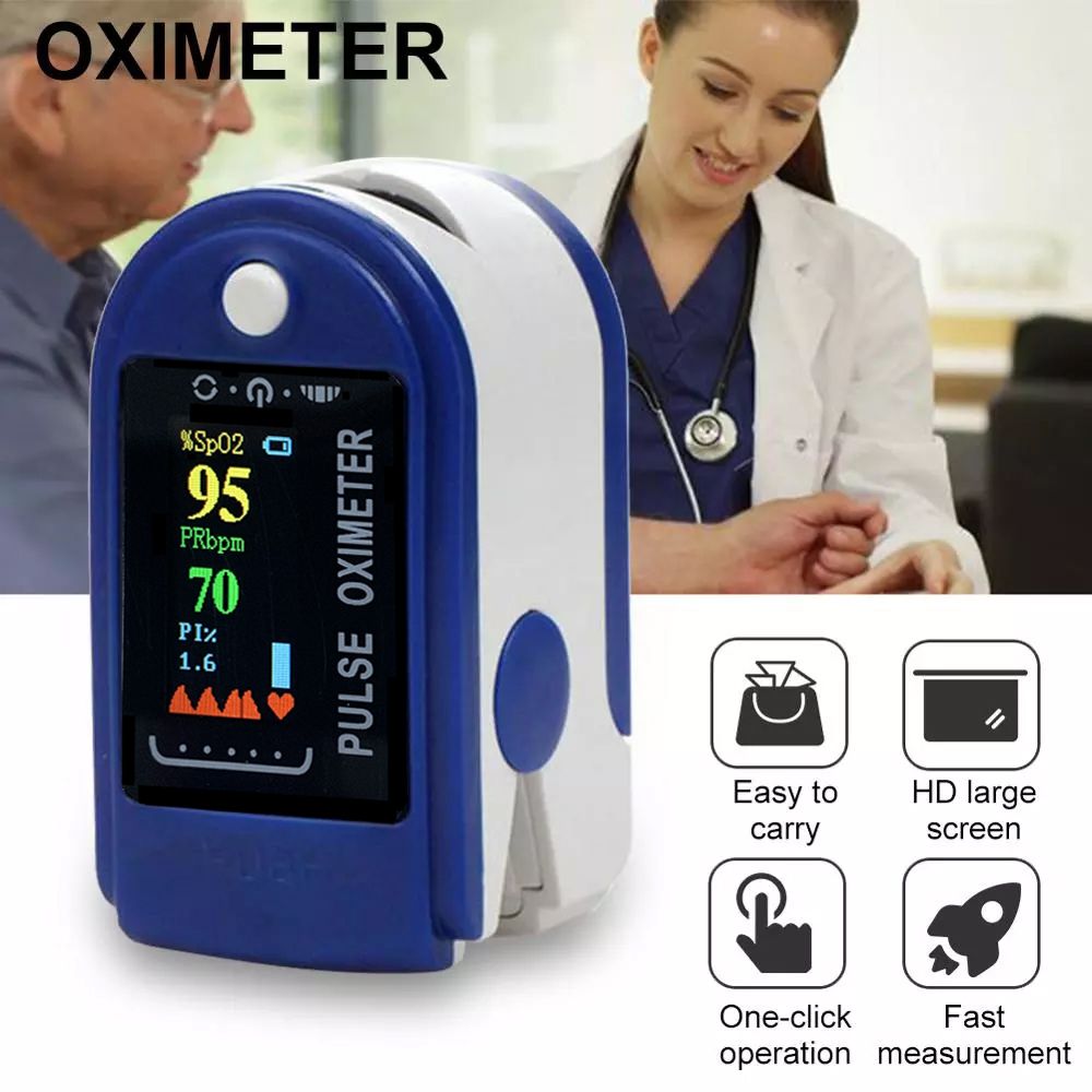 Medical Digital Fingertip Pulse Oximeter Blood Oxygen Meter with Batteries Screen Saturation Heart Rate with lanyard Oximetry Finger Tip