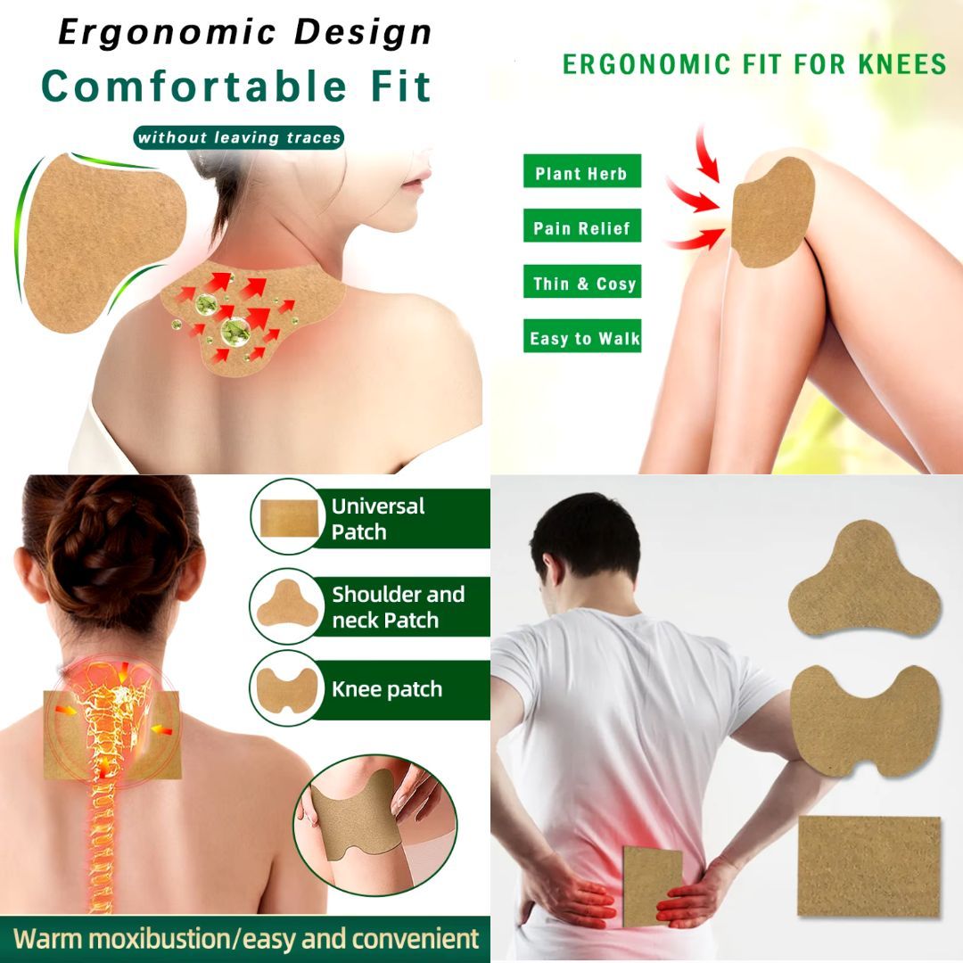 Instant Pain Relief Patches Herbal Natural 12 Pieces Deep Penetration Moxibustion Sports Hiking Menthol Pad Neck Ankle Knee Back Joint Shoulder Wormwood Japanese Herbs Relieving Muscle Strain