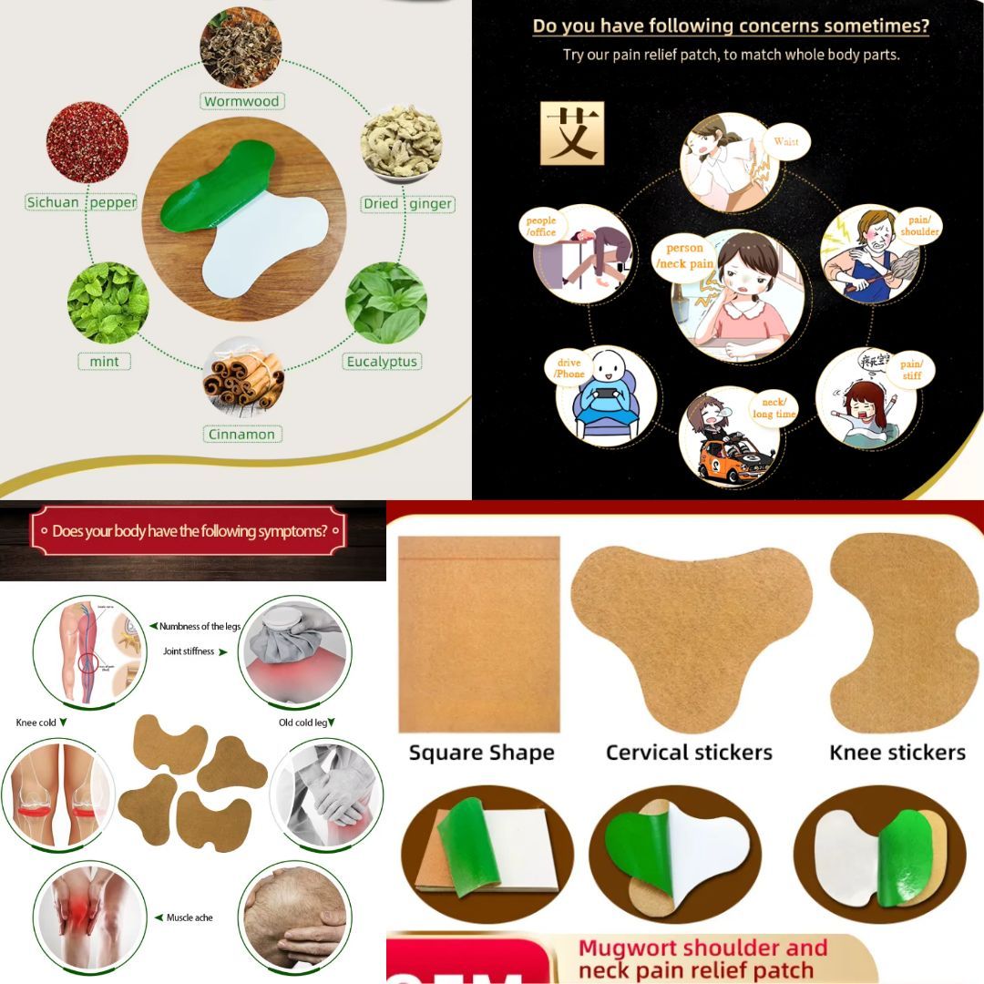 Instant Pain Relief Patches Herbal Natural 12 Pieces Deep Penetration Moxibustion Sports Hiking Menthol Pad Neck Ankle Knee Back Joint Shoulder Wormwood Japanese Herbs Relieving Muscle Strain