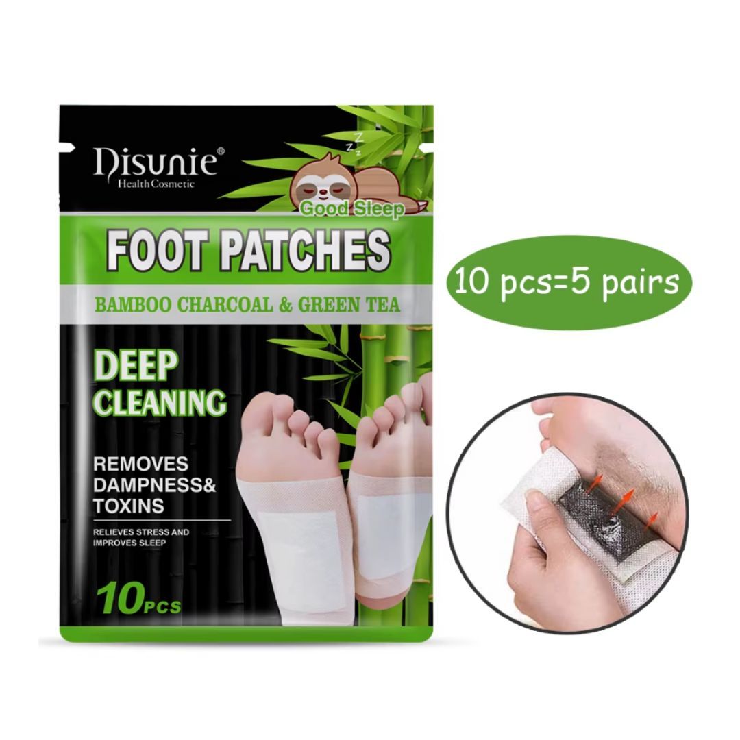 Disunie Bamboo Charcoal & Green Tea Detox Foot Patches – Natural Sleep & Stress Relief (10 Pads) Extract Health Relax Deep Cleaning Skin Care Pads Detoxification