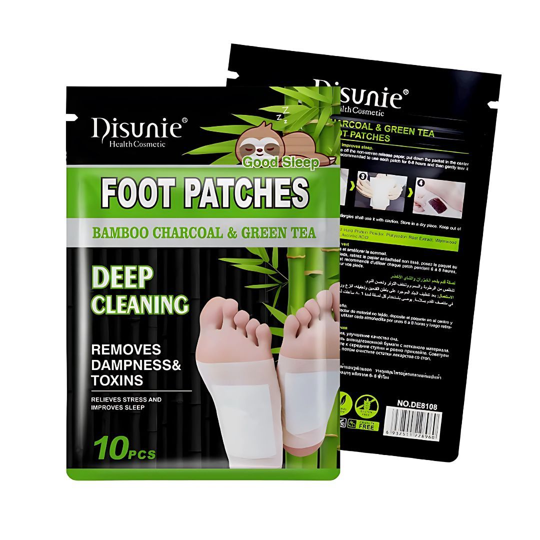 Disunie Bamboo Charcoal & Green Tea Detox Foot Patches – Natural Sleep & Stress Relief (10 Pads) Extract Health Relax Deep Cleaning Skin Care Pads Detoxification
