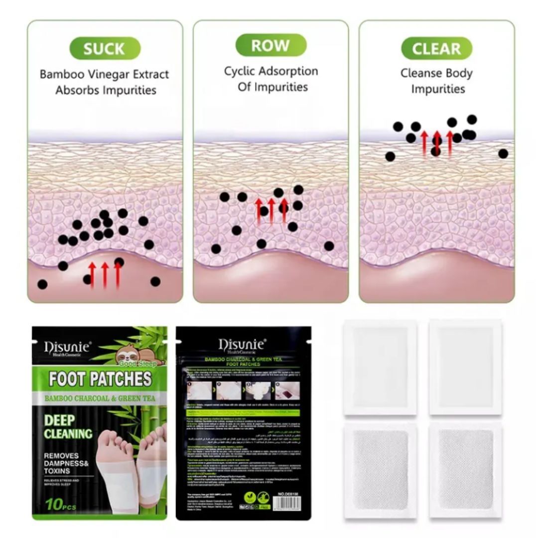 Disunie Bamboo Charcoal & Green Tea Detox Foot Patches – Natural Sleep & Stress Relief (10 Pads) Extract Health Relax Deep Cleaning Skin Care Pads Detoxification