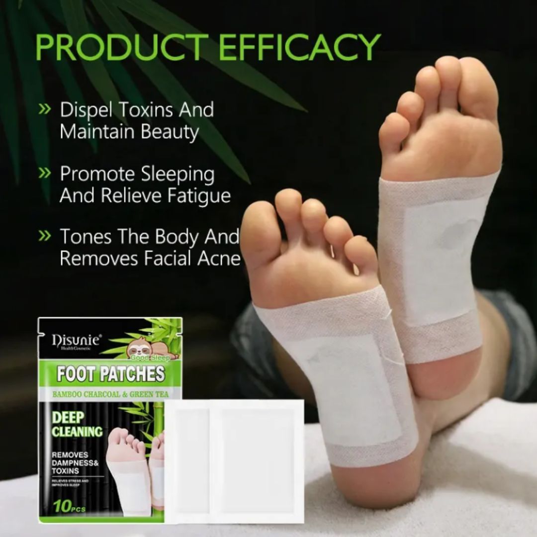 Disunie Bamboo Charcoal & Green Tea Detox Foot Patches – Natural Sleep & Stress Relief (10 Pads) Extract Health Relax Deep Cleaning Skin Care Pads Detoxification