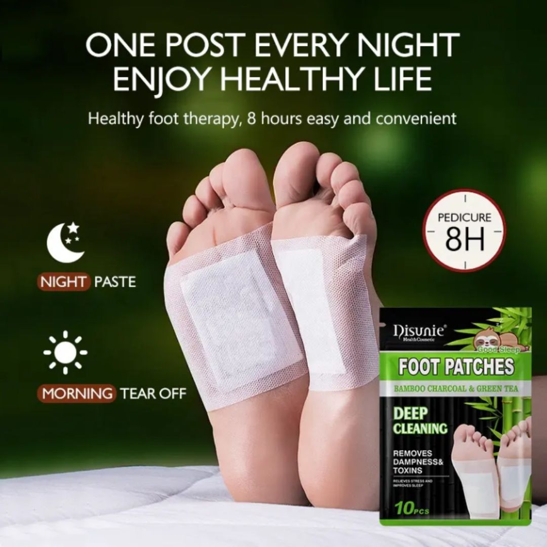 Disunie Bamboo Charcoal & Green Tea Detox Foot Patches – Natural Sleep & Stress Relief (10 Pads) Extract Health Relax Deep Cleaning Skin Care Pads Detoxification
