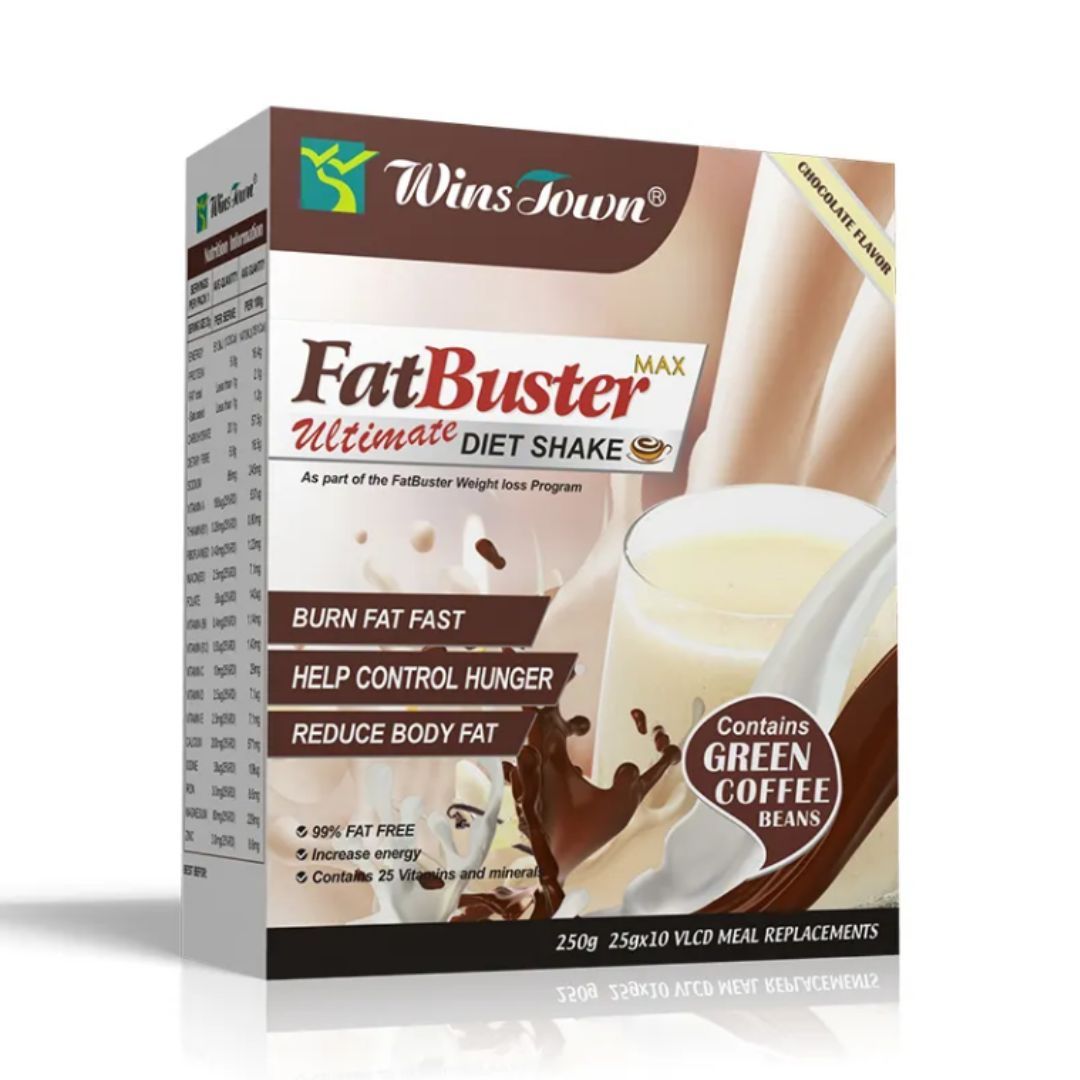 Winstown Fat Buster Max Slimming Shake – Green Coffee High Protein Meal Replacement 10 Sachets Strawberry, Chocolate and Vanilla Blaster Fast Weight Loss Supplement Flat Tummy Instant Milkshake Vegan