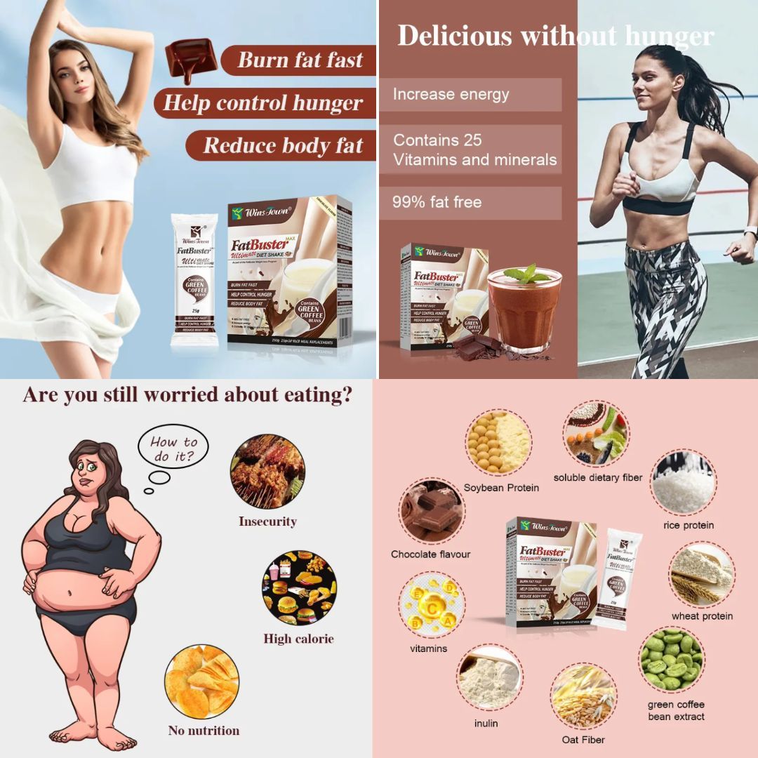 Winstown Fat Buster Max Slimming Shake – Green Coffee High Protein Meal Replacement 10 Sachets Strawberry, Chocolate and Vanilla Blaster Fast Weight Loss Supplement Flat Tummy Instant Milkshake Vegan