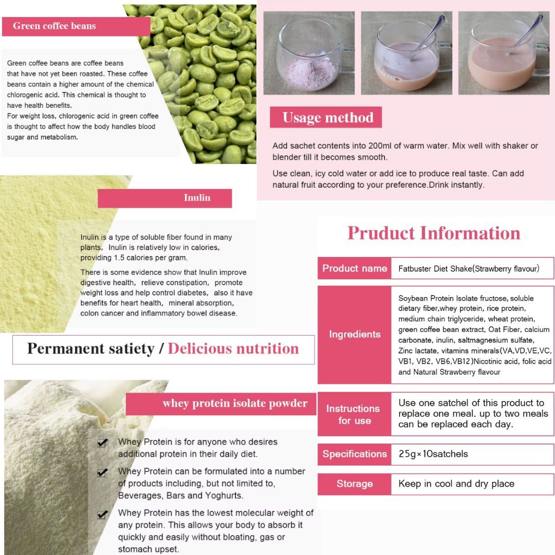 Winstown Fat Buster Max Slimming Shake – Green Coffee High Protein Meal Replacement 10 Sachets Strawberry, Chocolate and Vanilla Blaster Fast Weight Loss Supplement Flat Tummy Instant Milkshake Vegan