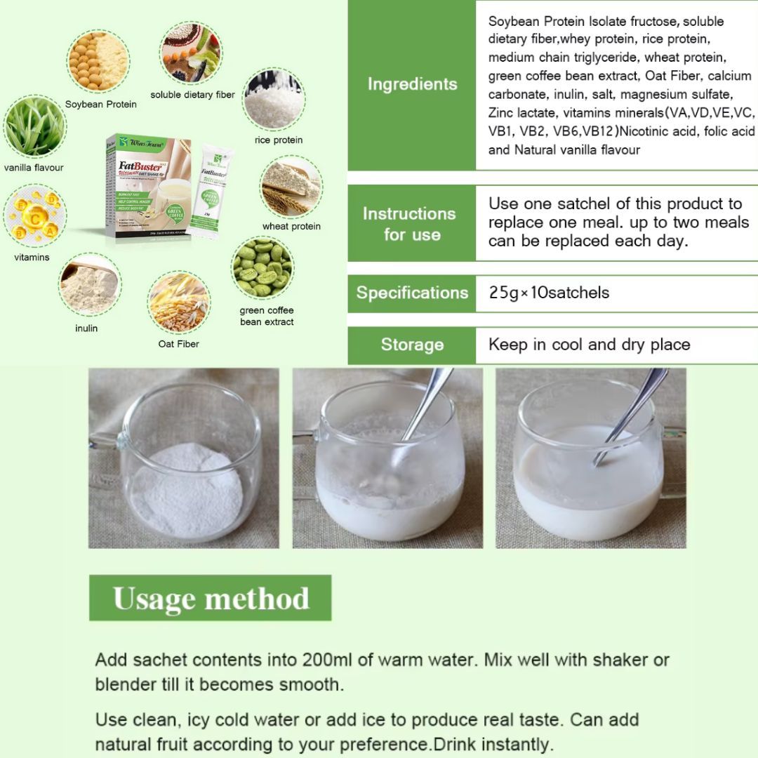 Winstown Fat Buster Max Slimming Shake – Green Coffee High Protein Meal Replacement 10 Sachets Strawberry, Chocolate and Vanilla Blaster Fast Weight Loss Supplement Flat Tummy Instant Milkshake Vegan