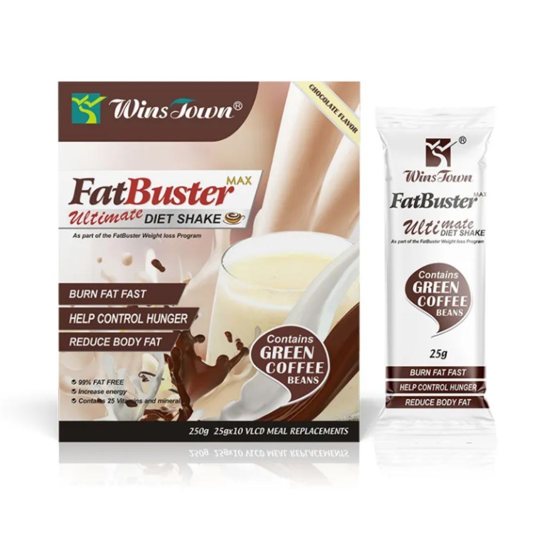 Chocolate Flavor Winstown FatBuster Max Diet Shake Green Coffee Protein Powder for Weight Loss 10 Sachets Fat Blaster Buster Slim High Protein Vitamin Dietary Fiber Fast Supplement Flat Tummy Instant