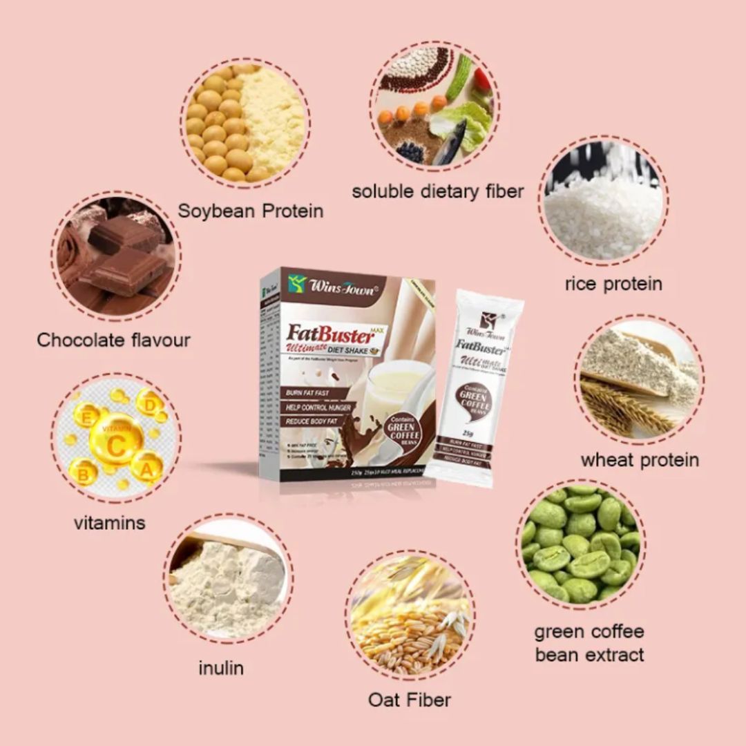 Chocolate Flavor Winstown FatBuster Max Diet Shake Green Coffee Protein Powder for Weight Loss 10 Sachets Fat Blaster Buster Slim High Protein Vitamin Dietary Fiber Fast Supplement Flat Tummy Instant