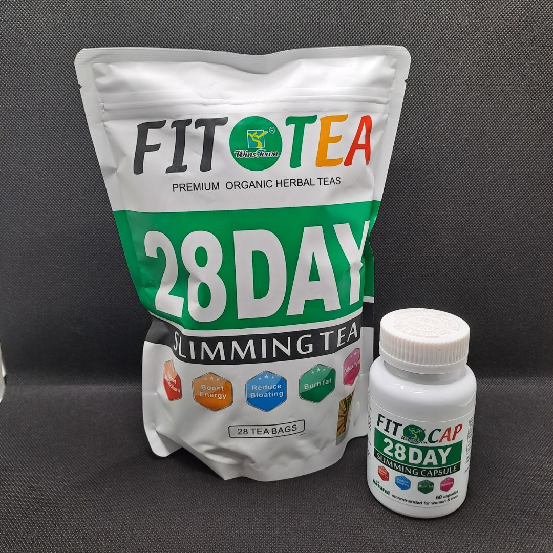2 in 1 Combination Pack 28 Day Slimming Tea and Fat Burner Capsule Combo Detox, Burn Fat & Control Weight Naturally Herbal Supplement Green Fit Tea Fit Cap Loss
