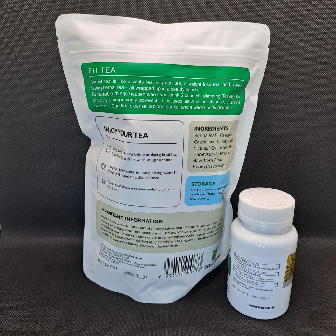 2 in 1 Combination Pack 28 Day Slimming Tea and Fat Burner Capsule Combo Detox, Burn Fat & Control Weight Naturally Herbal Supplement Green Fit Tea Fit Cap Loss