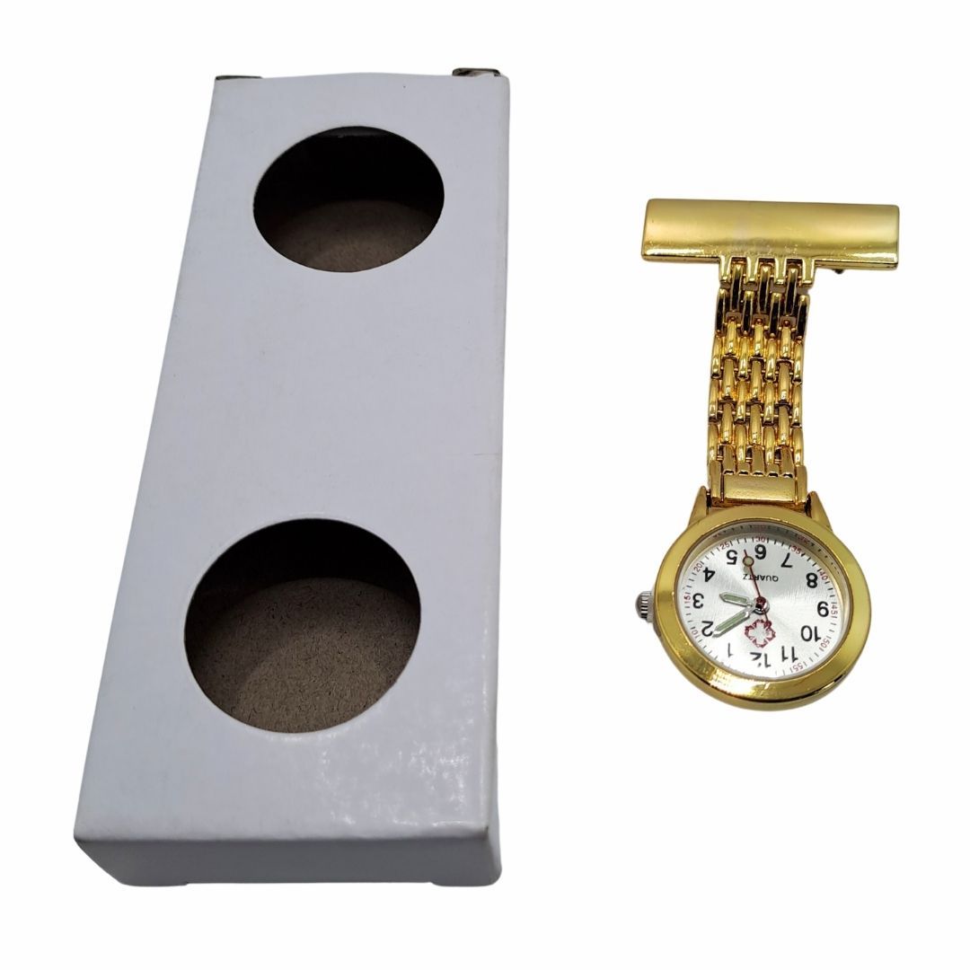 Professional Nurse Fob Watch GOLD STRAIGHT - Stainless Steel Clip-On Pocket Watch for Doctors, Paramedics & Medical Staff (Quartz Movement, Pin Brooch Attachment)