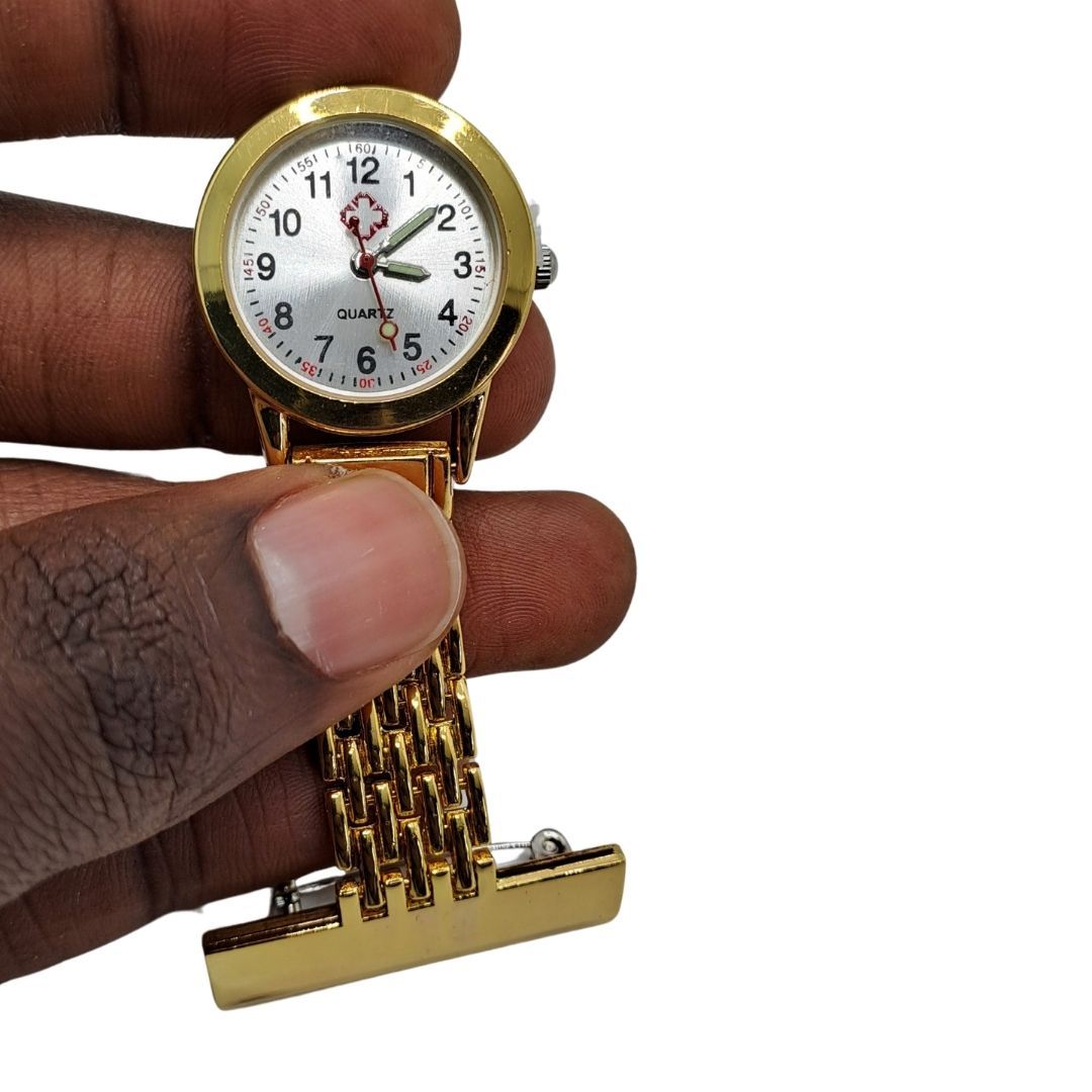 Professional Nurse Fob Watch GOLD STRAIGHT - Stainless Steel Clip-On Pocket Watch for Doctors, Paramedics & Medical Staff (Quartz Movement, Pin Brooch Attachment)