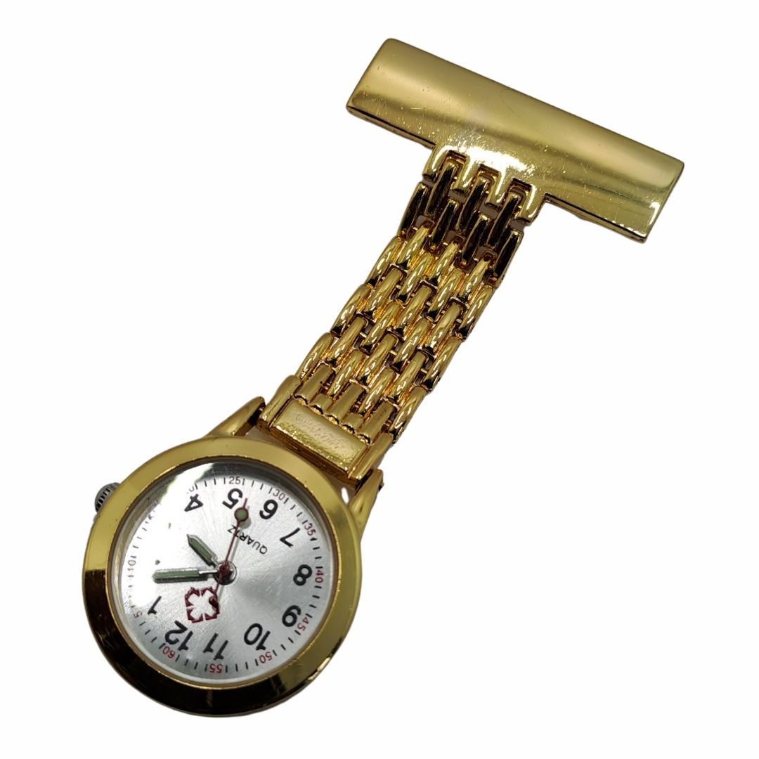 Professional Nurse Fob Watch GOLD STRAIGHT - Stainless Steel Clip-On Pocket Watch for Doctors, Paramedics & Medical Staff (Quartz Movement, Pin Brooch Attachment)