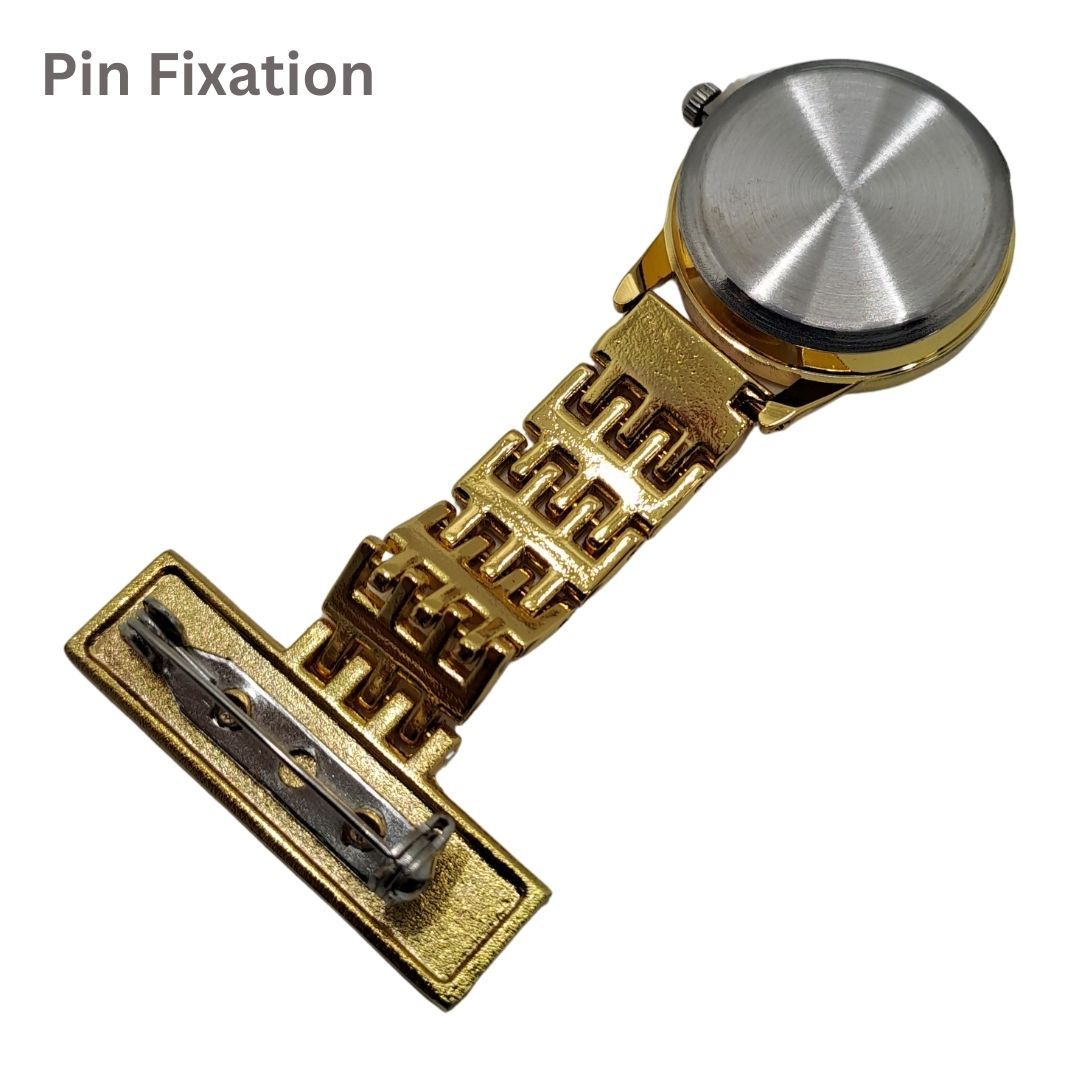 Professional Nurse Fob Watch GOLD STRAIGHT - Stainless Steel Clip-On Pocket Watch for Doctors, Paramedics & Medical Staff (Quartz Movement, Pin Brooch Attachment)