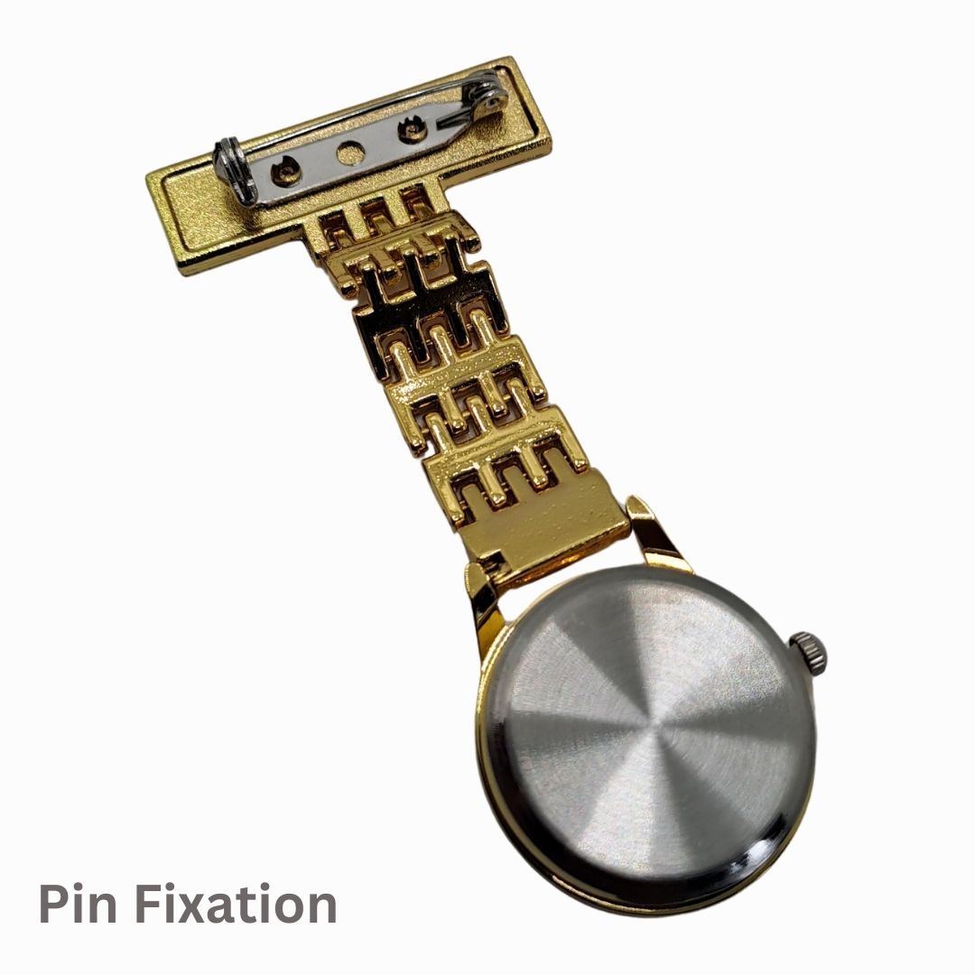 Professional Nurse Fob Watch GOLD STRAIGHT - Stainless Steel Clip-On Pocket Watch for Doctors, Paramedics & Medical Staff (Quartz Movement, Pin Brooch Attachment)