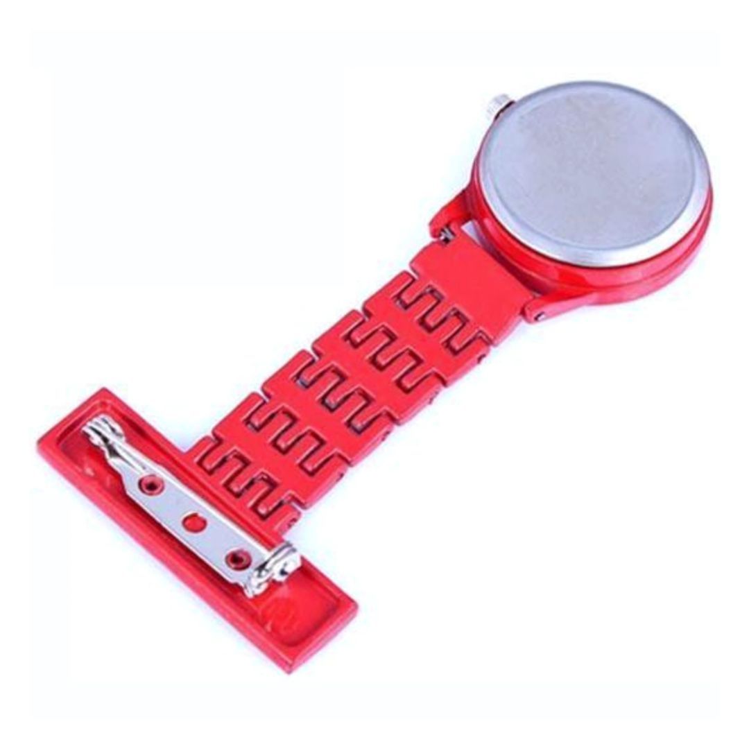 RED Nurse Fob Watch Clip-On | Quartz Pin Brooch Pocket Watch for Medical Professionals Metallic Metal Straight