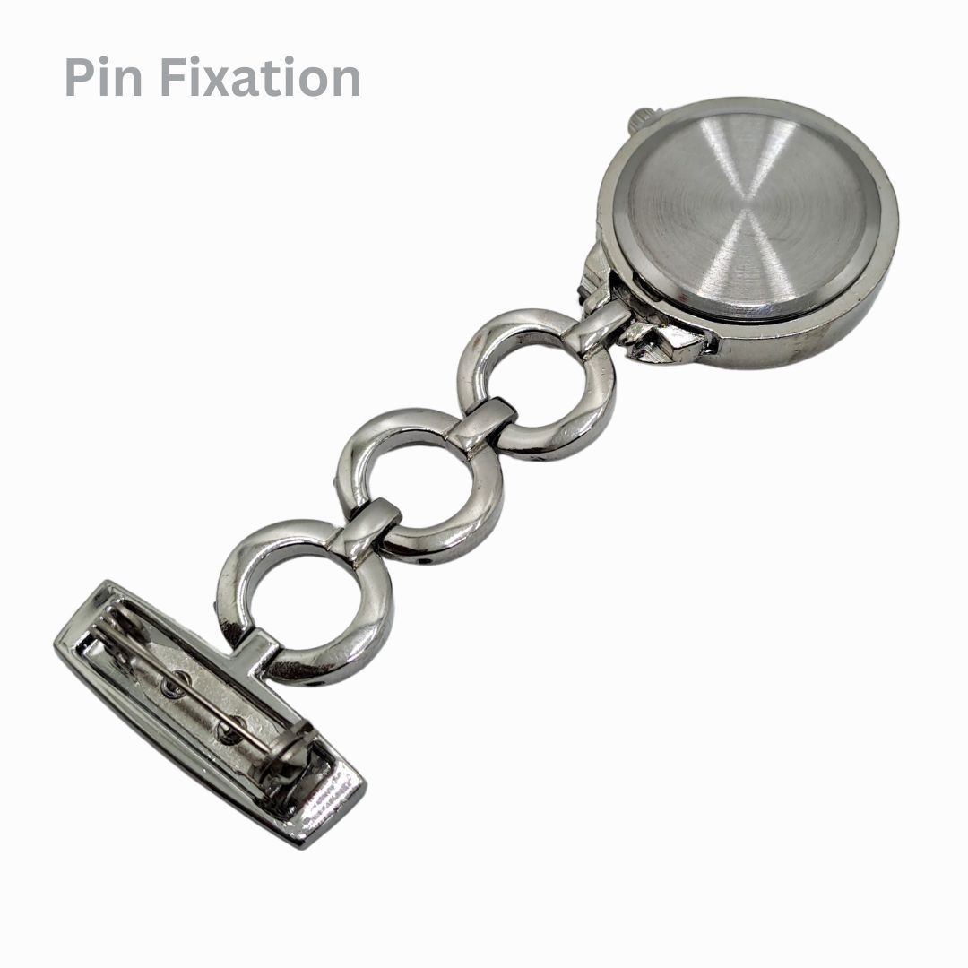 SILVER Circles Clip-on Nurse Fob Watch - Quartz Movement Medical Uniform Pocket Watch Lab Coat