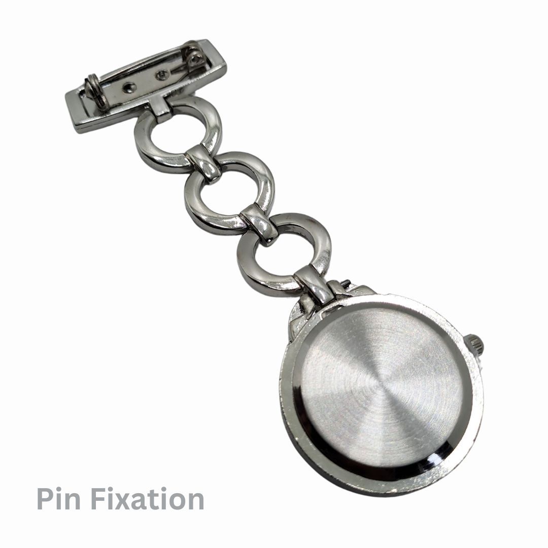 SILVER Circles Clip-on Nurse Fob Watch - Quartz Movement Medical Uniform Pocket Watch Lab Coat