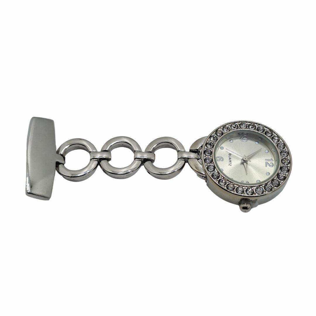 SILVER Circles Clip-on Nurse Fob Watch - Quartz Movement Medical Uniform Pocket Watch Lab Coat