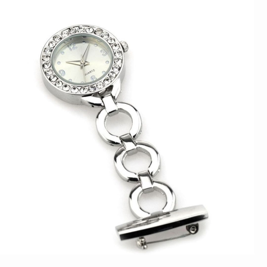 SILVER Circles Clip-on Nurse Fob Watch - Quartz Movement Medical Uniform Pocket Watch Lab Coat