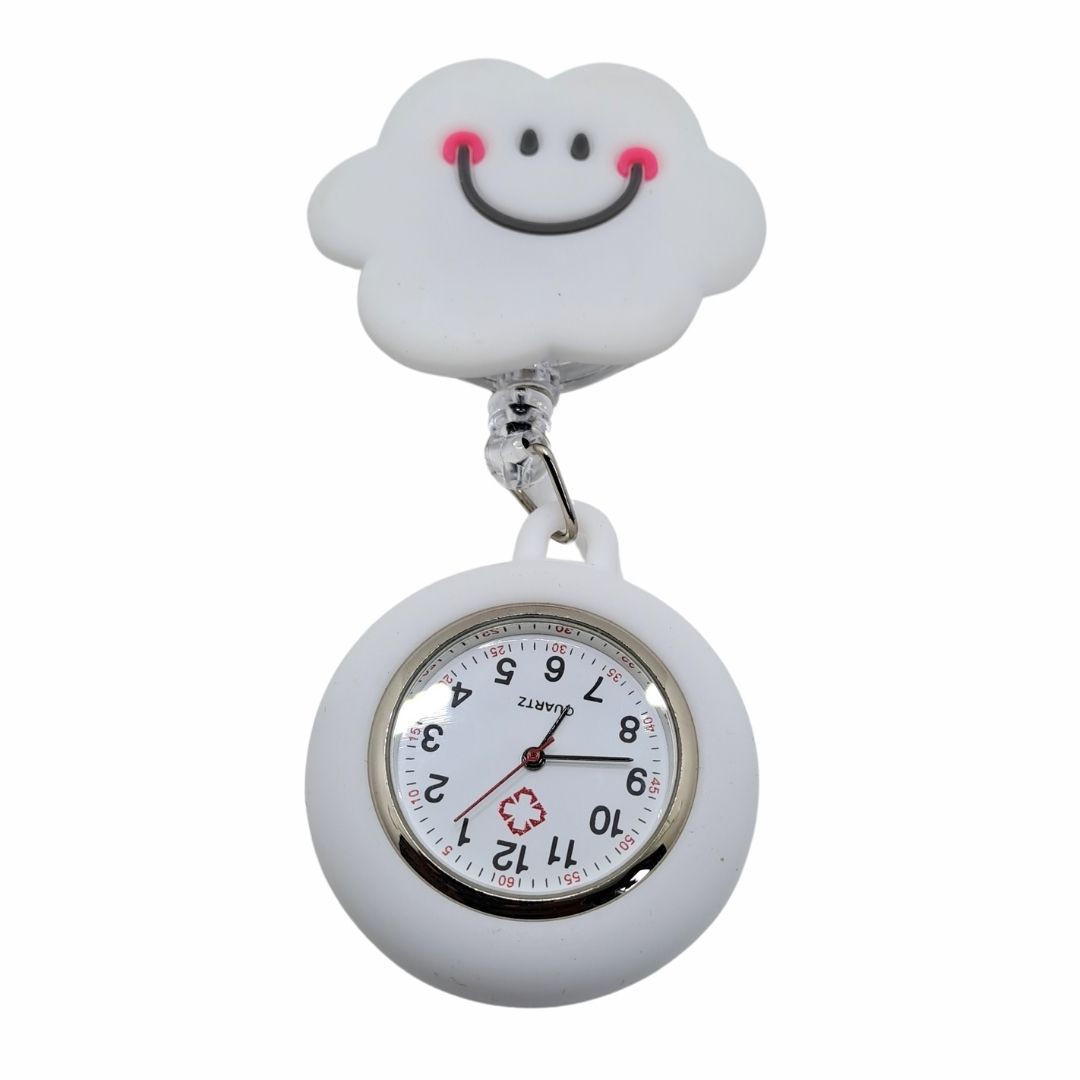 CLOUD Nurse Fob Watch with Clip – Quartz Pocket Watch for Doctors, Paramedics, Lab Coats & Uniforms Stainless Steel White Smile