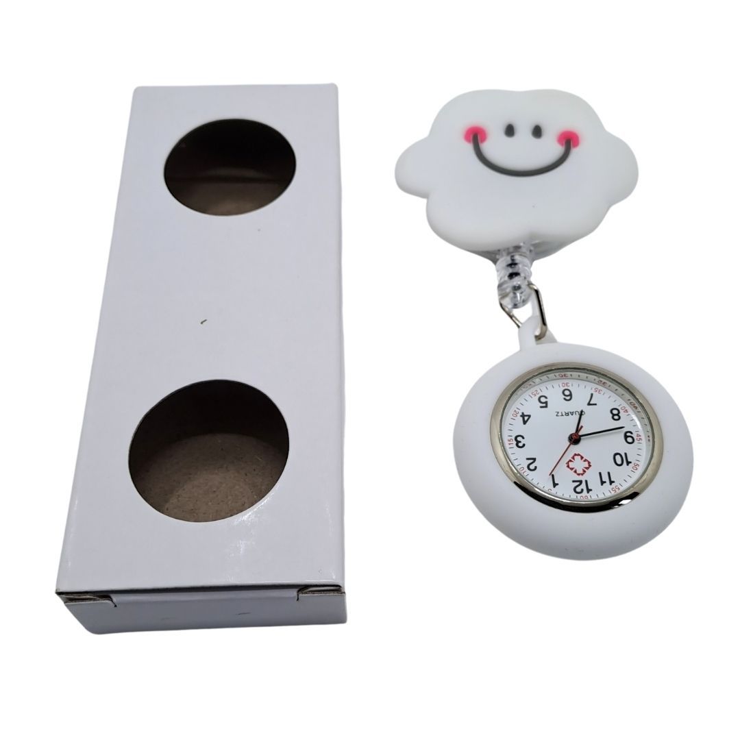 CLOUD Nurse Fob Watch with Clip – Quartz Pocket Watch for Doctors, Paramedics, Lab Coats & Uniforms Stainless Steel White Smile