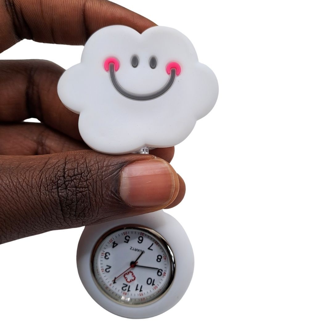 CLOUD Nurse Fob Watch with Clip – Quartz Pocket Watch for Doctors, Paramedics, Lab Coats & Uniforms Stainless Steel White Smile