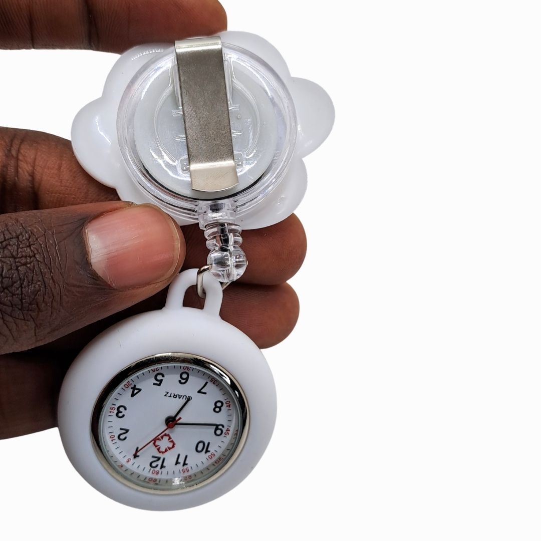 CLOUD Nurse Fob Watch with Clip – Quartz Pocket Watch for Doctors, Paramedics, Lab Coats & Uniforms Stainless Steel White Smile