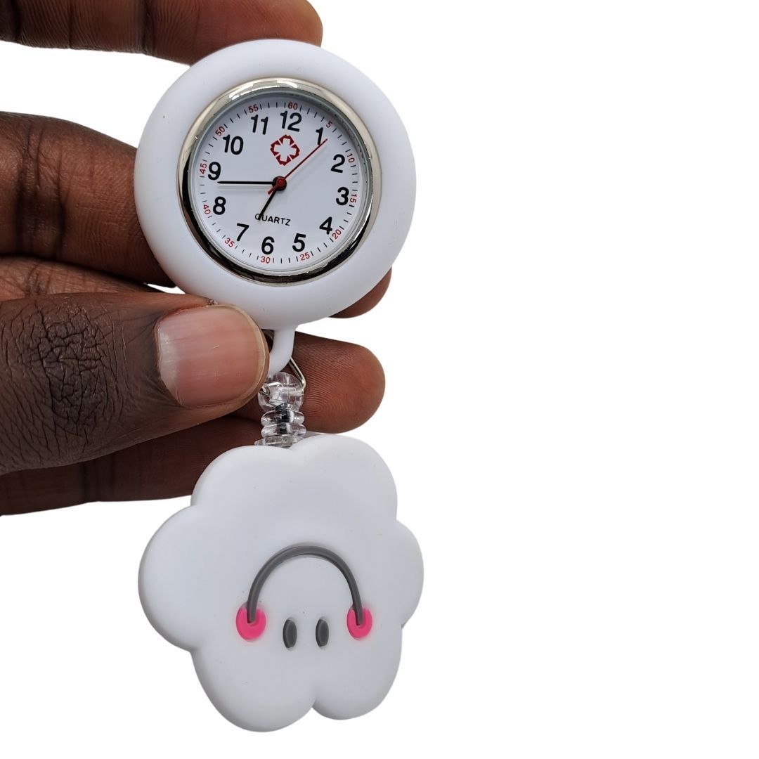 CLOUD Nurse Fob Watch with Clip – Quartz Pocket Watch for Doctors, Paramedics, Lab Coats & Uniforms Stainless Steel White Smile