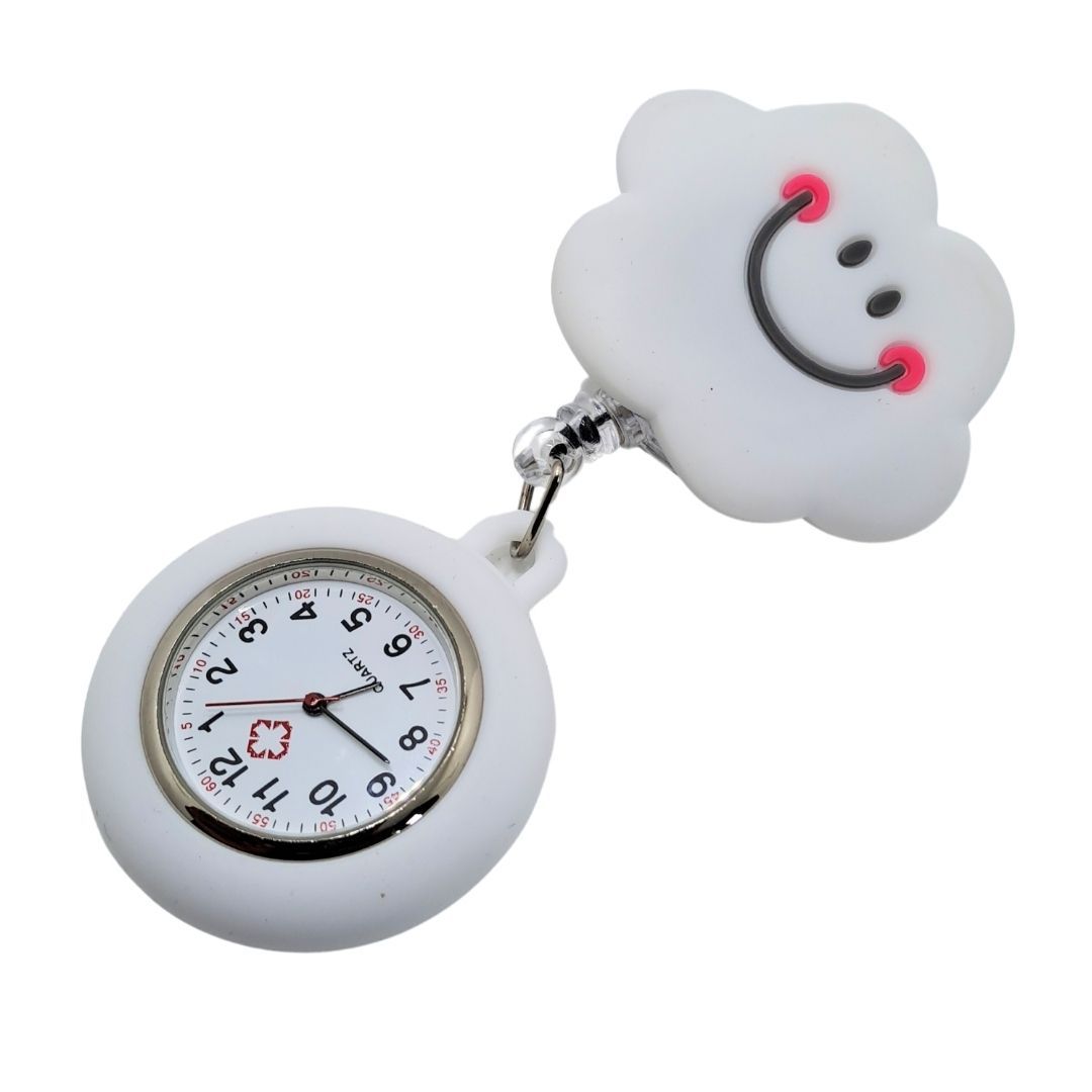 CLOUD Nurse Fob Watch with Clip – Quartz Pocket Watch for Doctors, Paramedics, Lab Coats & Uniforms Stainless Steel White Smile