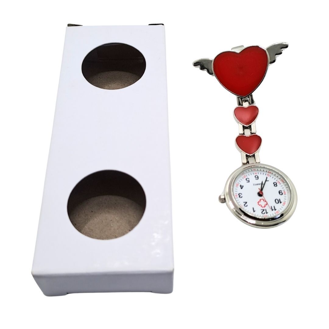 RED Hearts Professional Nurse Fob Watch - Stainless Steel Clip-On Pocket Watch for Doctors, Paramedics & Medical Staff (Quartz Movement, Pin Brooch Attachment)